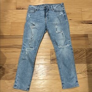 Men's Light Blue Distressed Jeans American Eagle Airflex+